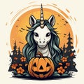 cute unicorn themed Halloween illustration