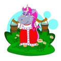 Cute unicorn in traditional Russian dress