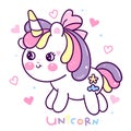 Cute Unicorn vector beautiful pony cartoon baby child on cloud Kawaii animal sweet pastel color Illustration