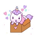 Cute Unicorn vector in the box for Happy birthday pastel color, Kawaii pony cartoon, Nursery decoration gifts box birthday