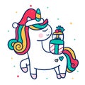 Cute unicorn vector Christmas character cartoon merry x mas wear santa hat: Happy New year festival snow season Royalty Free Stock Photo