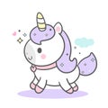 Cute Unicorn vector with cloud, pony cartoon Pastel color, Kawaii Anima