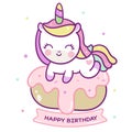 Cute Unicorn vector donut cake Happy birthday Kawaii pony cartoon