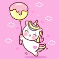 Cute Unicorn vector holding cupcake balloon and letter on sky with heart pony cartoon sweet pastel background Valentines day Royalty Free Stock Photo