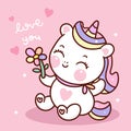 Cute Unicorn vector holding  flower pony cartoon pastel background Valentine day festival Royalty Free Stock Photo