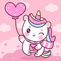 Cute Unicorn vector holding heart balloon and letter on sky with heart pony cartoon sweet pastel background Valentines day Royalty Free Stock Photo