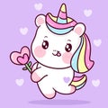 Cute Unicorn vector holding heart flower pony cartoon kawaii animals background Valentines day gift Royalty Free Stock Photo