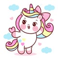 Cute Unicorn vector holding heart with sweet cloud pony cartoon kawaii animals background Royalty Free Stock Photo