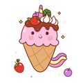 Cute Unicorn vector ice cream cone and topping, hand drawn isolated on a white background Royalty Free Stock Photo