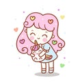 Cute unicorn vector and little girl, Kawaii animal pastel color lovely character