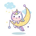 Cute Unicorn vector on moon, magic sleeping time for sweet dream pastel color Royalty Free Stock Photo