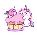 Cute Unicorn vector muffin cake Happy birthday Kawaii pony cartoon, Nursery decoration, hand drawn isolated on a white background