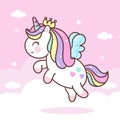 Cute Unicorn vector pegasus fly on sky pony cartoon pastel background Valentine day festival