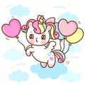 Cute Unicorn vector Pegasus holding heart balloon on sky with cloud pony cartoon sweet pastel background Valentines day Royalty Free Stock Photo