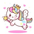 Cute Unicorn vector Pegasus holding magic wand with heart pony cartoon pastel background Royalty Free Stock Photo