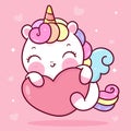 Cute Unicorn vector pegasus pony cartoon hug heart kawaii animals background for Valentines day Royalty Free Stock Photo