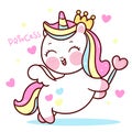 Cute Unicorn vector Pegasus princess fly with pastel heart and magic wand pony cartoon kawaii animals background Valentines day gi Royalty Free Stock Photo