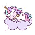 Cute Unicorn vector pony cartoon on cloud, Nursery decoration, magic sleeping time for sweet dream pastel color happy animal