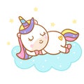 Cute Unicorn vector pony cartoon on cloud and star baby animal, magic sleeping time for sweet dream,