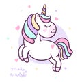 Cute Unicorn vector pony cartoon jump on the sky, Nursery decoration Royalty Free Stock Photo