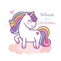 Cute Unicorn vector pony cartoon kawaii animal: Fabulous fashion, fairytale horse party invite Royalty Free Stock Photo