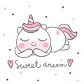 Cute Unicorn vector pony cartoon, Nursery decoration, magic sleeping time for sweet dream, Kawaii style with heart. Perfect Royalty Free Stock Photo