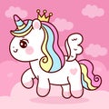 Cute Unicorn vector Princess Pegasus fly on pastel sky with sweet cloud and heart pony cartoon kawaii animals background Royalty Free Stock Photo