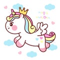 Cute Unicorn vector princess pegasus pony cartoon fly in sky kawaii animals background Royalty Free Stock Photo