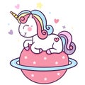 Cute Unicorn vector sit with star, baby animal, little Kawaii pony cartoon, Baby shower girl and boy Royalty Free Stock Photo