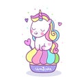 Cute Unicorn vector with sweet cupcake cartoon. Muffin isolated on white background. Yummy dessert, Birthday party Royalty Free Stock Photo