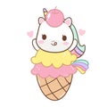 Cute Unicorn vector sweet ice cream Happy birthday, Yummy food, dessert, Kawaii animal pony cartoon