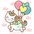 Cute Unicorn vector wear christmas scarf with balloon pony cartoon x mas festival happy new year