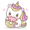 Cute Unicorn vector with yummy dont pony cartoon sweet dessert cafe shop
