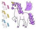 Cute unicorn with wings. Magic fairy horse. Cartoon character. Colorful vector illustration. Isolated on white background. Design Royalty Free Stock Photo