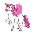 Cute unicorn with wings. Magic fairy horse. Colorful vector illustration. Isolated on white background. Design element. Template Royalty Free Stock Photo