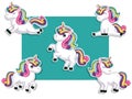 Cute Unicorns Cartoon Sticker Set. Vector Illustration With Cartoon Happy Animal Royalty Free Stock Photo