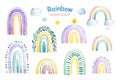 Cute unicorns collection. Watercolor set with rainbows and clouds