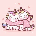Cute Unicorns couple vector with heart pony cartoon pastel background Valentines day lover