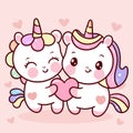 Cute Unicorns couple vector with heart sweet pony cartoon pastel background Valentines day lover Royalty Free Stock Photo