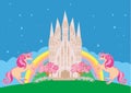 Cute unicorns and fairy-tale princess castle Royalty Free Stock Photo