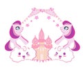 Cute unicorns and fairy-tale princess castle, girlish frame Royalty Free Stock Photo