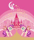 Cute unicorns and fairy-tale princess castle Royalty Free Stock Photo