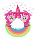 Cute unicorns and fairy-tale princess castle Royalty Free Stock Photo