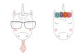 Cute unicorns girl and boy portraits Royalty Free Stock Photo