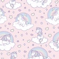 Cute unicorns hand drawn illustration seamless pattern