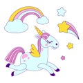 Cute unicorns icon with rainbow and star.