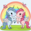 Cute Unicorns on a rainbow background Royalty Free Stock Photo