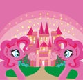Cute unicorns rainbow and fairy-tale princess castle Royalty Free Stock Photo