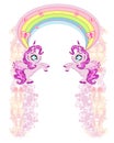 Cute unicorns, rainbow, pastel frame