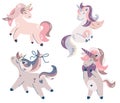 Cute Unicorns Set. Fantastic animal. Nursery prints. Design for postcards, posters, T-shirts, invitations, baby shower, birthday,